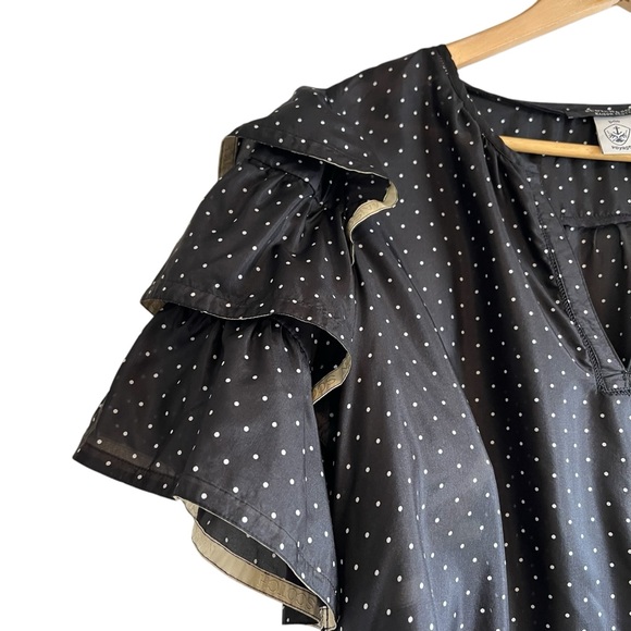 Maison Scotch silk polka dot ruffle sleeve semi sheer top M excellent condition - Picture 5 of 13